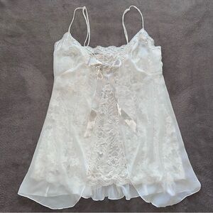 VTG Victoria’s Secret white lace slip dress ribbon bow babydoll fairy cottage L